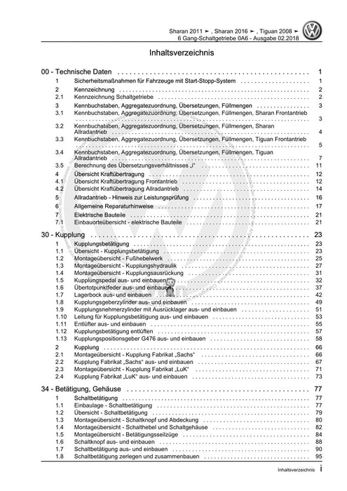 Sharan (2011+) Reparaturanleitung 6 Gang-Schaltgetriebe 0A6