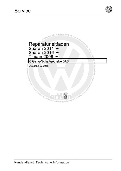 Sharan (2011+) Reparaturanleitung 6 Gang-Schaltgetriebe 0A6