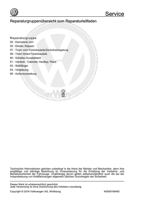 EOS (2006+) Reparaturanleitung Karosserie-Montagearbeiten Außen