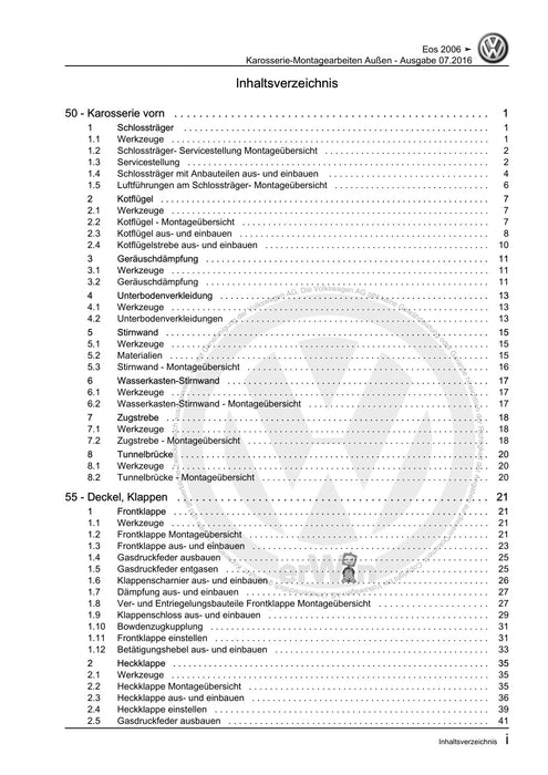 EOS (2006+) Reparaturanleitung Karosserie-Montagearbeiten Außen