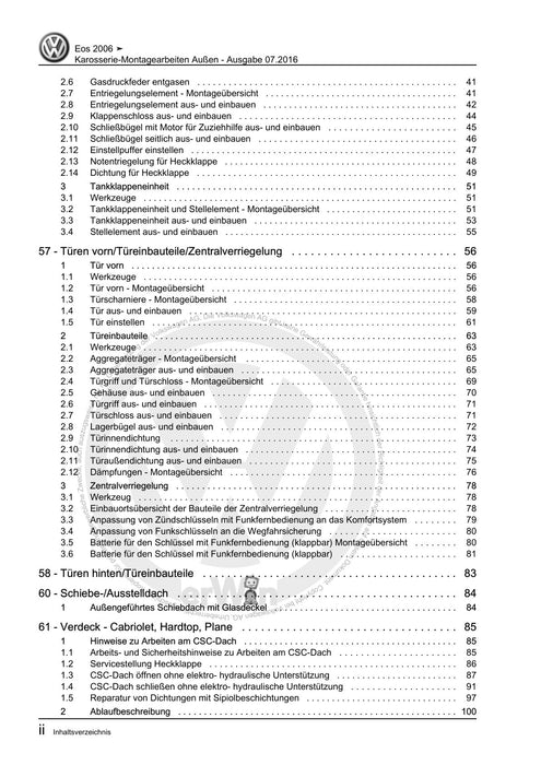 EOS (2006+) Reparaturanleitung Karosserie-Montagearbeiten Außen