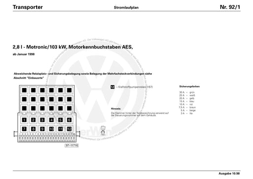 Transporter (1991 - 1996) Stromlaufplan Stromlaufpläne, Fehlersuche Elektrik, Einbauorte 07.95