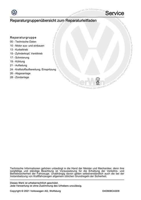 Jetta (2014+) Reparaturanleitung 4-Zyl. Direkteinspritzer (1,5 l-Motor, 4V, EA 211 evo2, Turbolader)