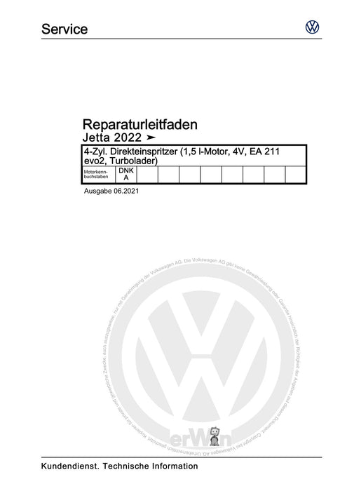Jetta (2014+) Reparaturanleitung 4-Zyl. Direkteinspritzer (1,5 l-Motor, 4V, EA 211 evo2, Turbolader)
