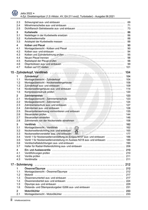 Jetta (2014+) Reparaturanleitung 4-Zyl. Direkteinspritzer (1,5 l-Motor, 4V, EA 211 evo2, Turbolader)