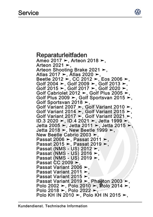 Passat CC (2009) Reparaturanleitung Allgemeine Informationen Lack - Pkw