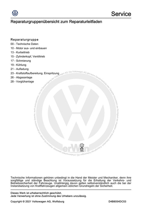 Caddy (2016 - 2020 ) Reparaturanleitung 4-Zyl. Dieselmotor (2,0 l-Motor, Common Rail, Generation II)