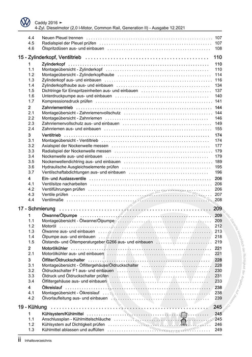 Caddy (2016 - 2020 ) Reparaturanleitung 4-Zyl. Dieselmotor (2,0 l-Motor, Common Rail, Generation II)