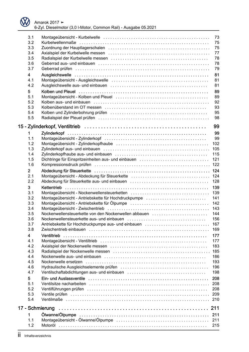 Amarok (2011+) Reparaturanleitung 6-Zyl. Dieselmotor (3,0 l-Motor, Common Rail)
