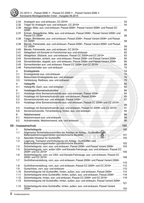 Passat (2005 - 2008) Passat-Passat Variant Reparaturanleitung Karosserie-Montagearbeiten Innen