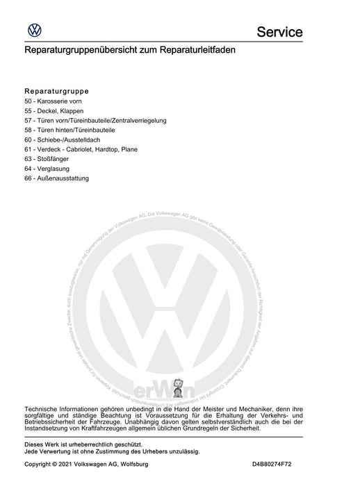 Transporter (2003 - 2007) Reparaturanleitung Karosserie-Montagearbeiten Außen