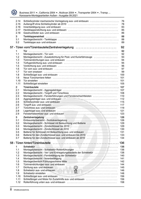 Transporter (2003 - 2007) Reparaturanleitung Karosserie-Montagearbeiten Außen