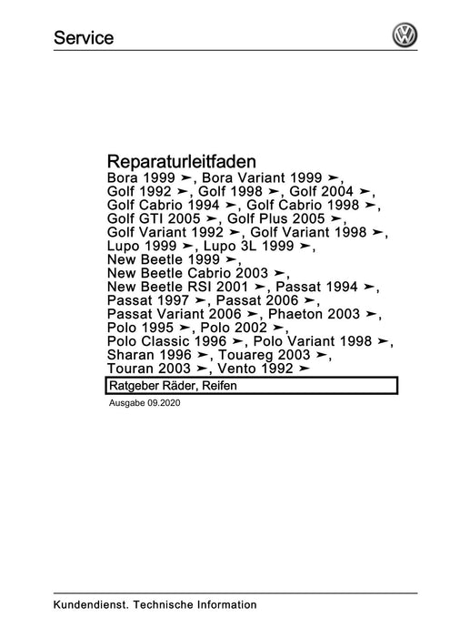 Beetle (1998 - 2010) New Beetle-Cabrio Reparaturanleitung Ratgeber Räder, Reifen