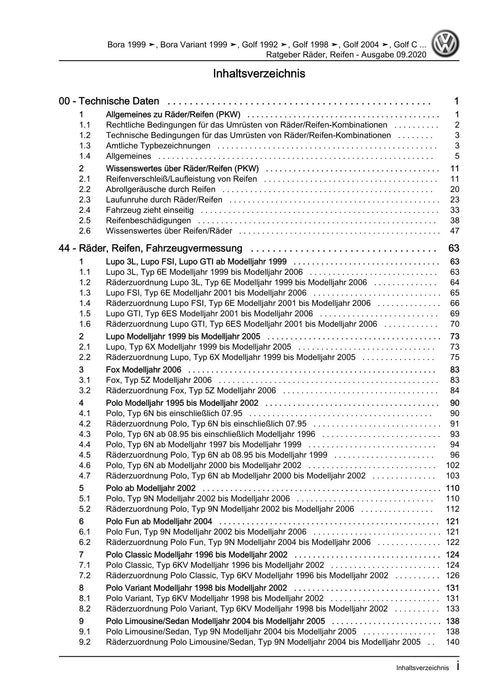 Bora (1999 - 2006) Bora-Bora Variant Reparaturanleitung Ratgeber Räder, Reifen