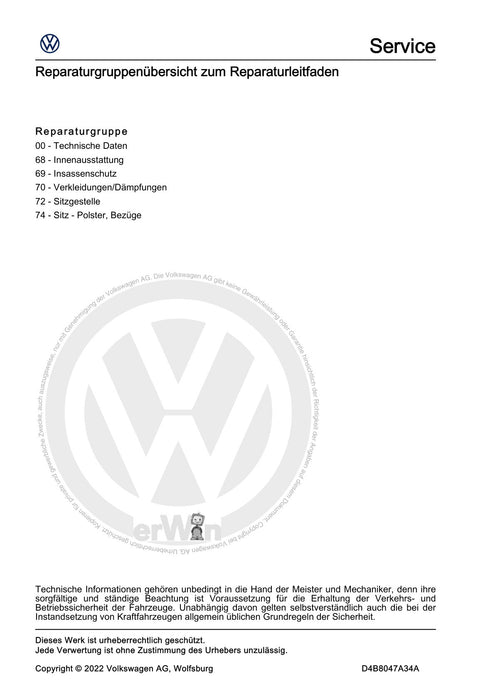 Passat (2019+) Reparaturanleitung Karosserie-Montagearbeiten Innen