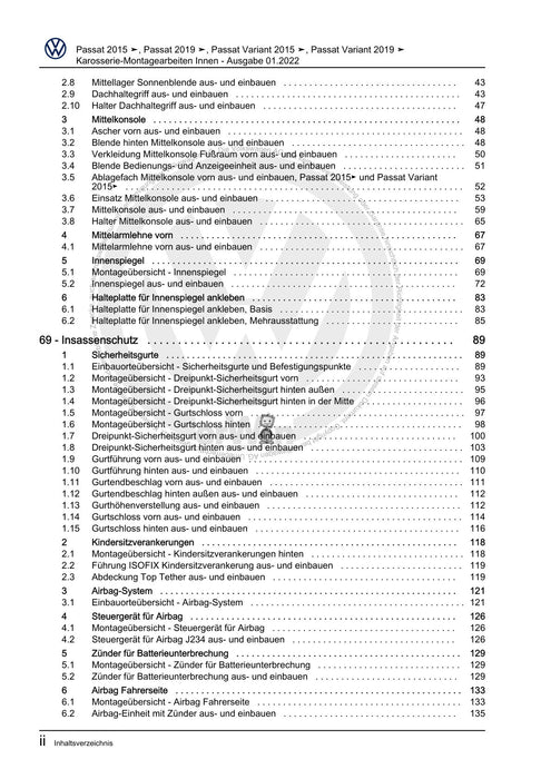 Passat (2019+) Reparaturanleitung Karosserie-Montagearbeiten Innen
