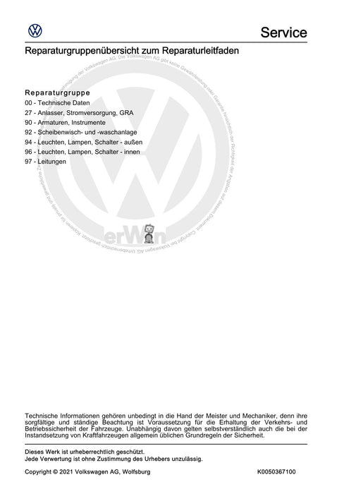 Caddy (2004 - 2010) Caddy-Caddy Kombi Reparaturanleitung Elektrische Anlage