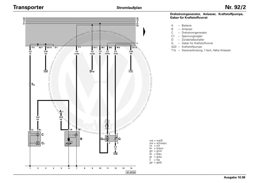 Transporter (1991 - 1996) Stromlaufplan Stromlaufpläne, Fehlersuche Elektrik, Einbauorte 09.90
