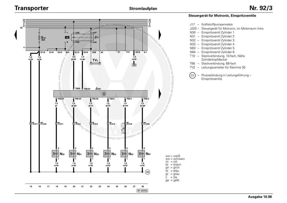 Transporter (1991 - 1996) Stromlaufplan Stromlaufpläne, Fehlersuche Elektrik, Einbauorte 09.90