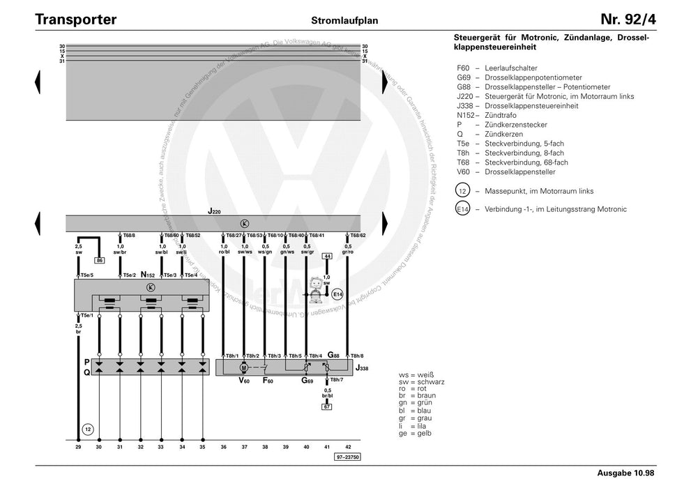 Transporter (1991 - 1996) Stromlaufplan Stromlaufpläne, Fehlersuche Elektrik, Einbauorte 09.90