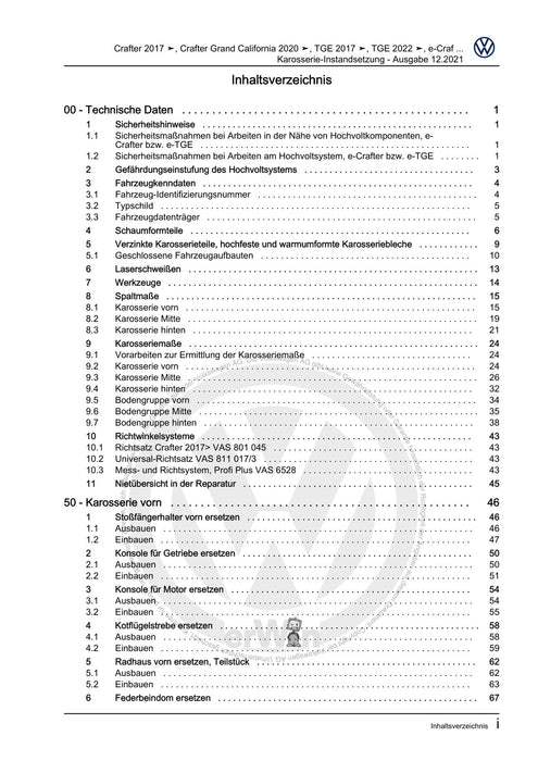 Crafter (2017+) Reparaturanleitung Karosserie-Instandsetzung