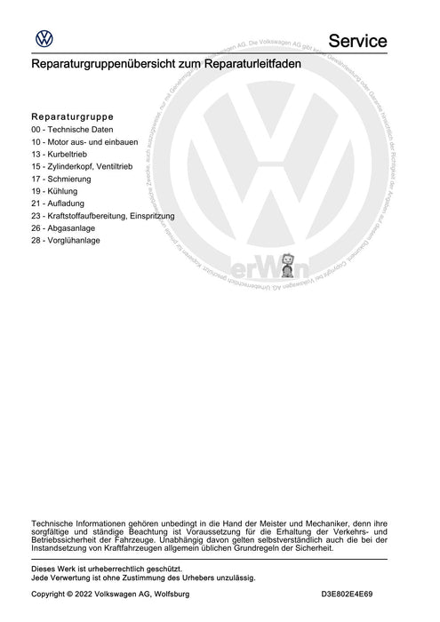 Caddy (2011 - 2015) Caddy-Caddy Maxi Reparaturanleitung 4-Zyl. Dieselmotor (2,0 l-Motor, Common Rail)