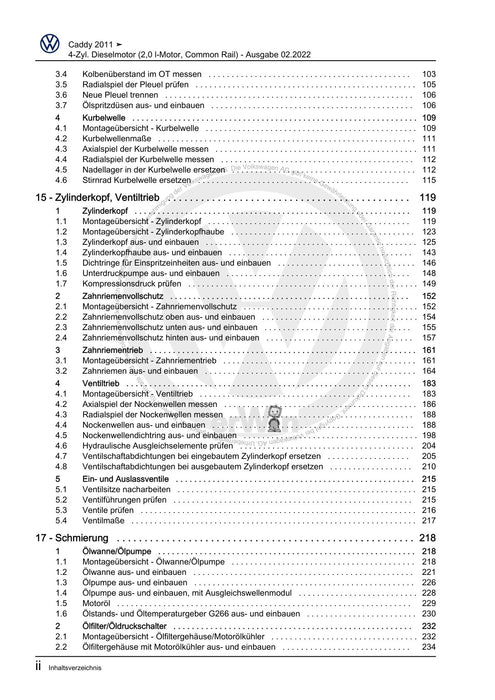 Caddy (2011 - 2015) Caddy-Caddy Maxi Reparaturanleitung 4-Zyl. Dieselmotor (2,0 l-Motor, Common Rail)