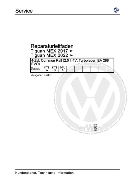 Tiguan (2008+) Reparaturanleitung 4-Zyl. Common Rail (2,0 l, 4V, Turbolader, EA 288 EVO)