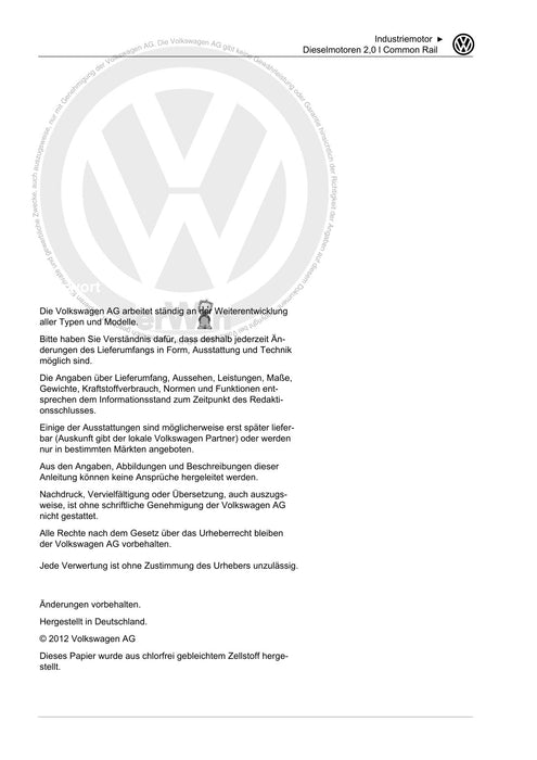 Industriemotoren - Industrial Engines (IM) Reparaturanleitung Dieselmotoren (2,0 l Common Rail) CJDA CJDD CPYA CPYB