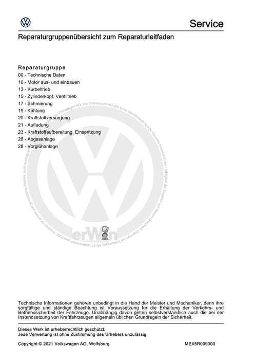 Golf VI (2009 - 2013) Golf-Plus-Cabriolet-Variant Reparaturanleitung 4-Zyl. Dieselmotor (2,0 l-Motor, Common Rail)