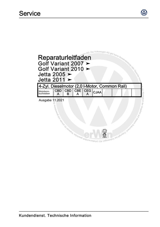 Jetta (1980 - 1988) Jetta Reparaturanleitung 4-Zyl. Dieselmotor (2,0 l-Motor, Common Rail)