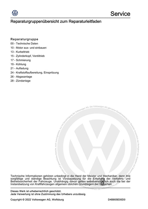 Arteon (2021+) Reparaturanleitung 4-Zyl. Direkteinspritzer (2,0 l, 4V, EA 888 Gen III BZ, Turbolader, Kettentrieb)