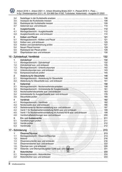 Arteon (2021+) Reparaturanleitung 4-Zyl. Direkteinspritzer (2,0 l, 4V, EA 888 Gen III BZ, Turbolader, Kettentrieb)