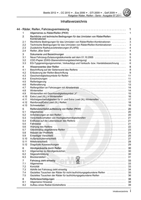 Passat (2011+) Passat-Passat Variant Reparaturanleitung Ratgeber Räder, Reifen - Serie