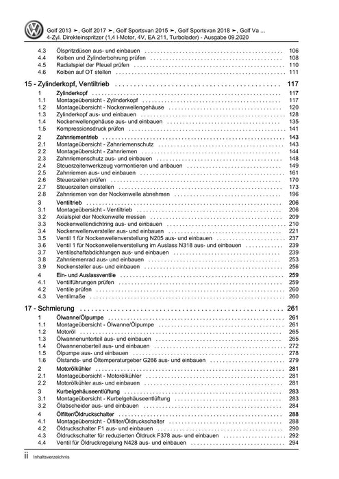 Golf VII (2013+2020)+Golf-Variant-Sportsvan Reparaturanleitung 4-Zyl. Direkteinspritzer (1,4 l-Motor, 4V, EA 211,+Turbolader)