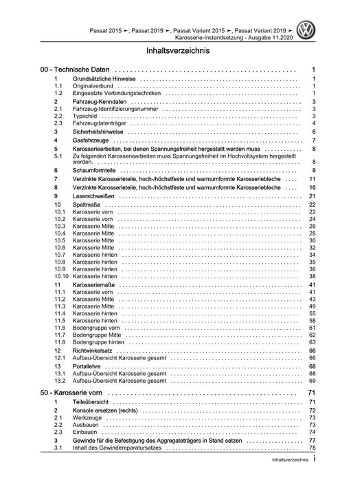 Passat (2011+) Passat-Passat Variant Reparaturanleitung Karosserie-Instandsetzung
