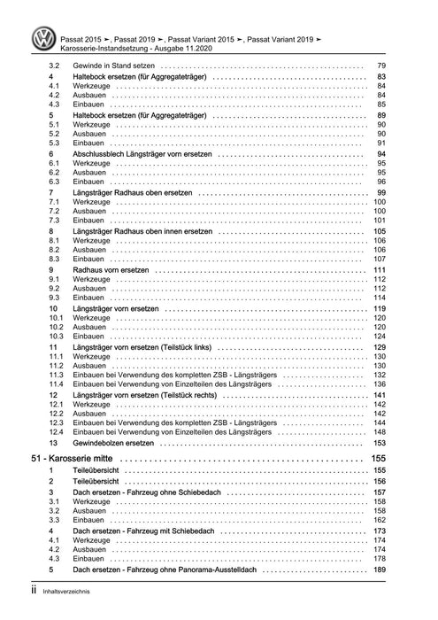 Passat (2011+) Passat-Passat Variant Reparaturanleitung Karosserie-Instandsetzung