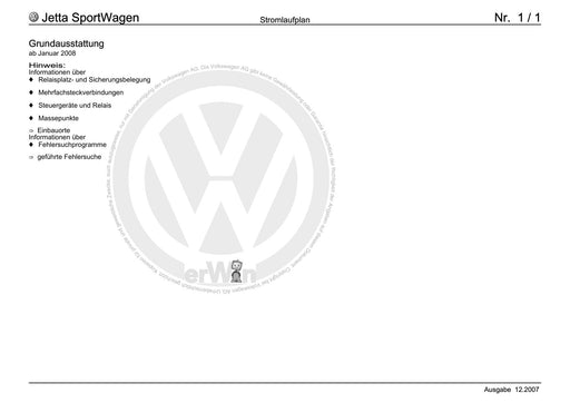 Golf V (2004 - 2007) Golf-Golf Variant-Golf Plus-Jetta Stromlaufplan Grundausstattung, ab Januar 2008