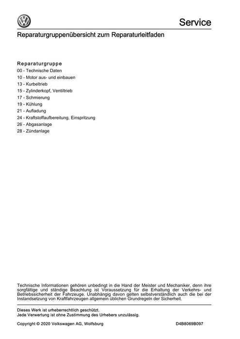 Golf VII (2013+2020)+Golf-Variant-Sportsvan Reparaturanleitung 4-Zyl. Direkteinspritzer (1,5 l-Motor, 4V, EA 211 EVO,+Turbolader)