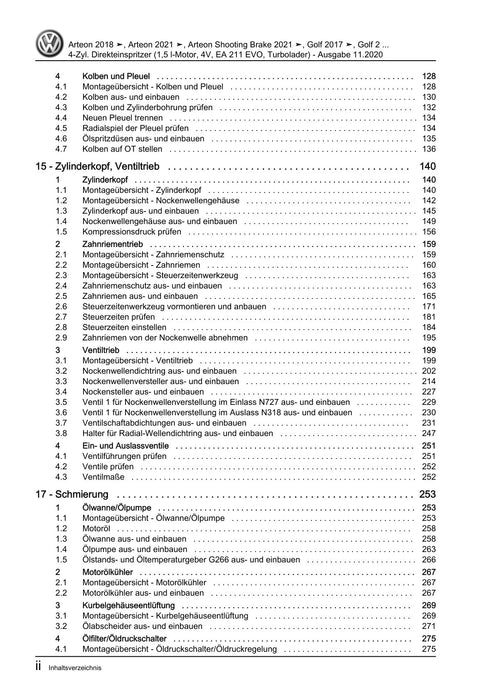 Golf VII (2013+2020)+Golf-Variant-Sportsvan Reparaturanleitung 4-Zyl. Direkteinspritzer (1,5 l-Motor, 4V, EA 211 EVO,+Turbolader)