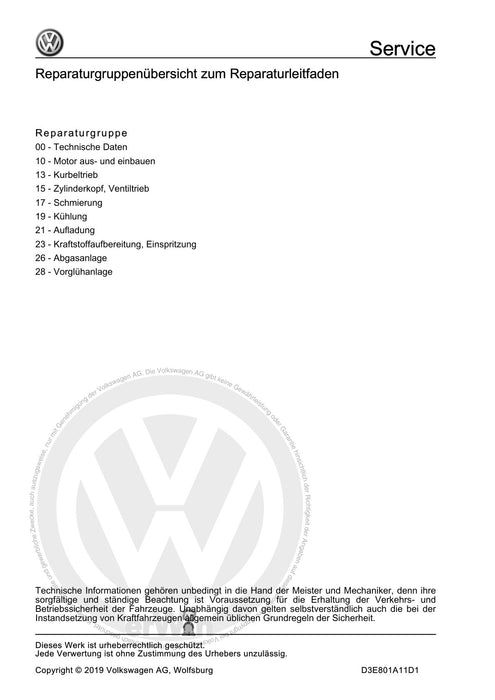 Passat (2005 - 2008) Passat-Passat Variant Reparaturanleitung 4-Zyl. Common Rail (1,6 l-Motor, EA189)