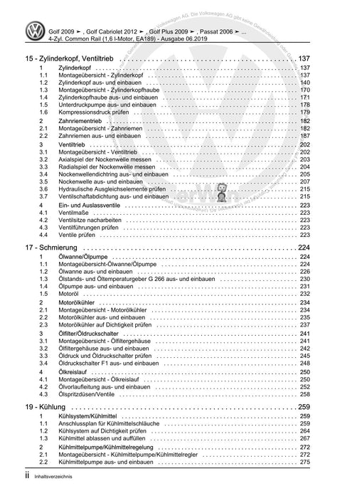 Passat (2005 - 2008) Passat-Passat Variant Reparaturanleitung 4-Zyl. Common Rail (1,6 l-Motor, EA189)