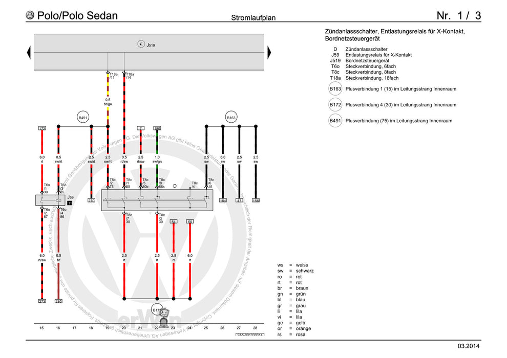 Polo (2010 - 2015) Polo A05 Stromlaufplan Grundausstattung, ab Juli 2011