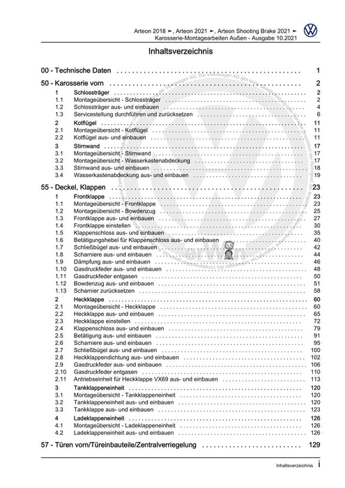 Arteon (2018 - 2020) Reparaturanleitung Karosserie-Montagearbeiten Außen