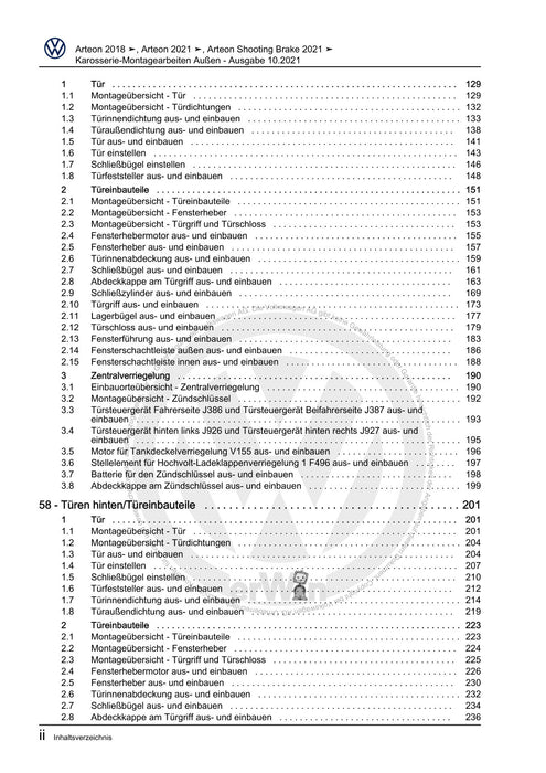 Arteon (2018 - 2020) Reparaturanleitung Karosserie-Montagearbeiten Außen