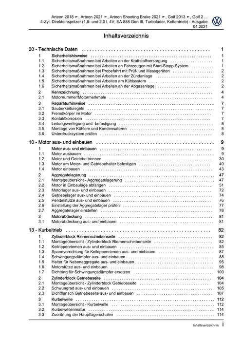 Golf VIII (2020+)+Golf-Variant-Sportsvan Reparaturanleitung 4-Zyl. Direkteinspritzer (1,8- und 2,0 l, 4V, EA 888 Gen III, Turbolader, Kettentrieb)
