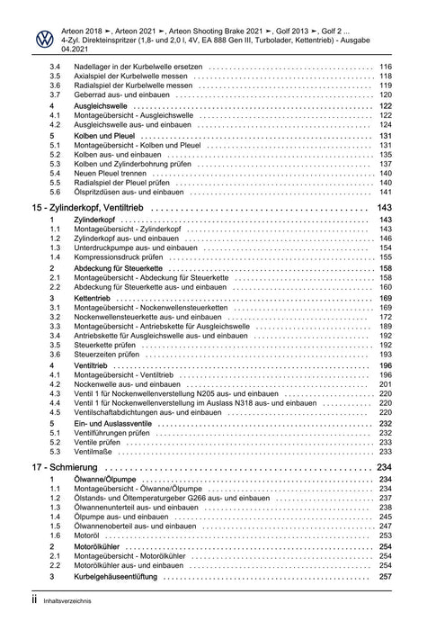 Golf VIII (2020+)+Golf-Variant-Sportsvan Reparaturanleitung 4-Zyl. Direkteinspritzer (1,8- und 2,0 l, 4V, EA 888 Gen III, Turbolader, Kettentrieb)