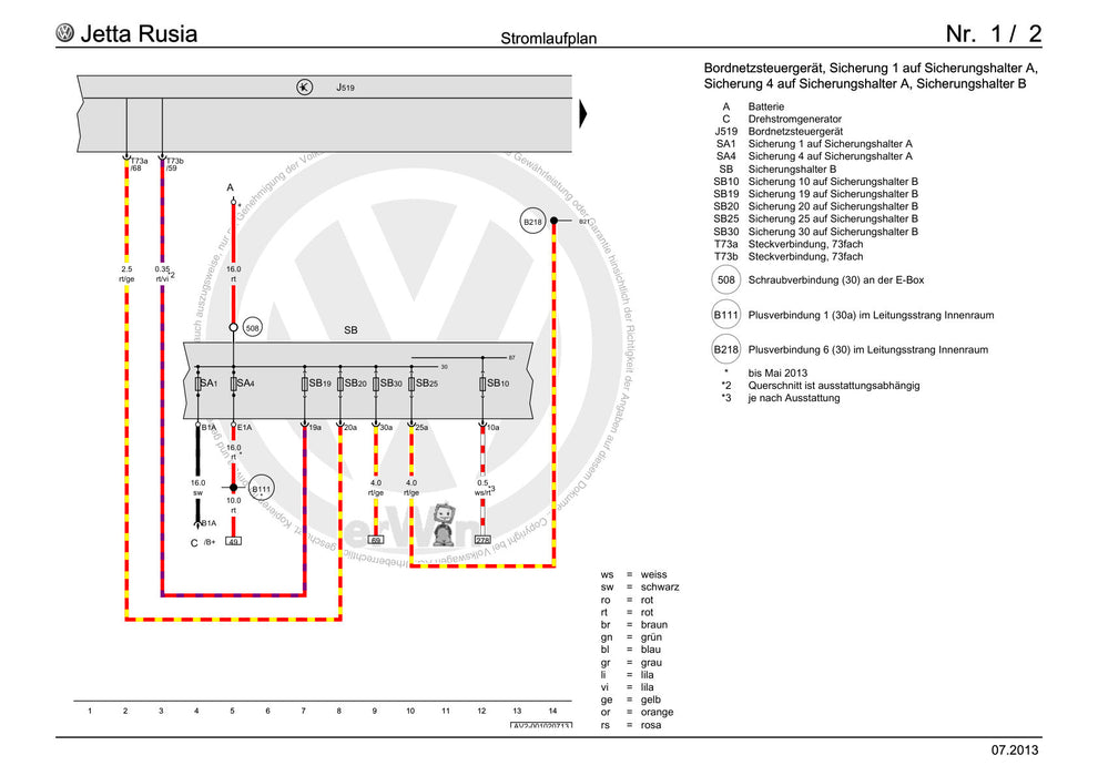 Jetta (2014+) Stromlaufplan Grundausstattung, Low (AW0), ab Juni 2011