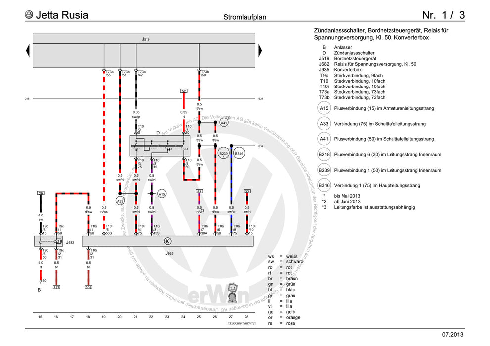 Jetta (2014+) Stromlaufplan Grundausstattung, Low (AW0), ab Juni 2011