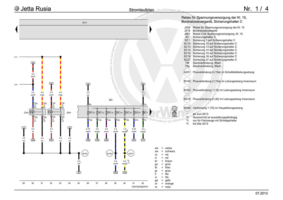 Jetta (2014+) Stromlaufplan Grundausstattung, Low (AW0), ab Juni 2011